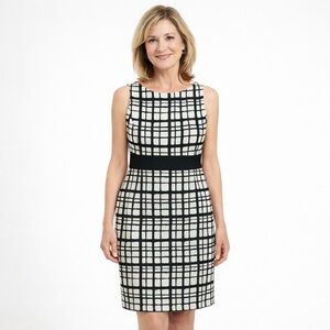 Women’s Carmen Marc Valvo Geometric Black and White Pattern A- Line dress